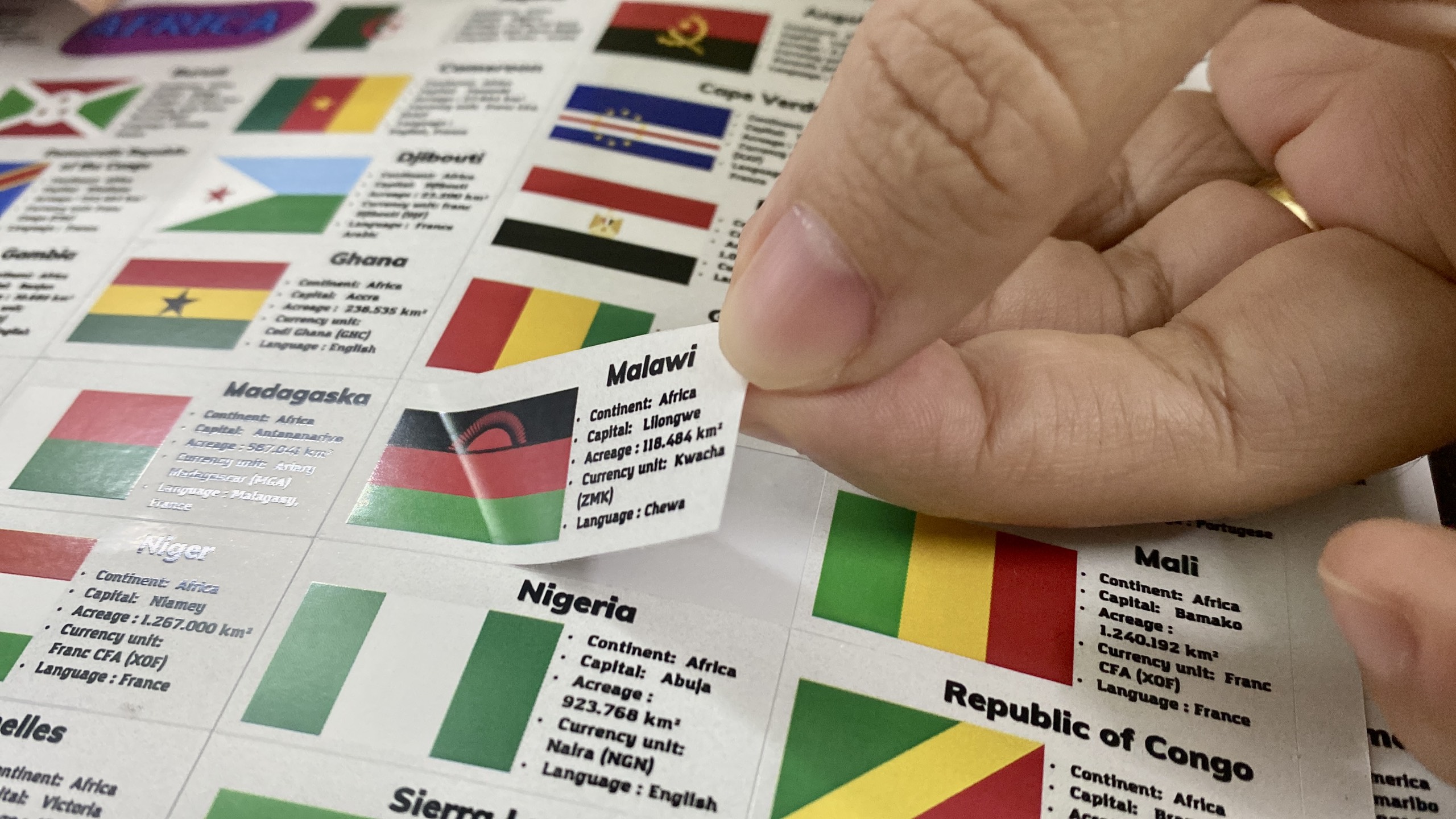 Cờ Các Nước, Gồm 219 lá cờ nhỏ của các quốc gia, quần đảo...Có keo dán sẵn tiện lợi. Bộ gồm 2 tờ, kích thước 28x21cm - SP000080