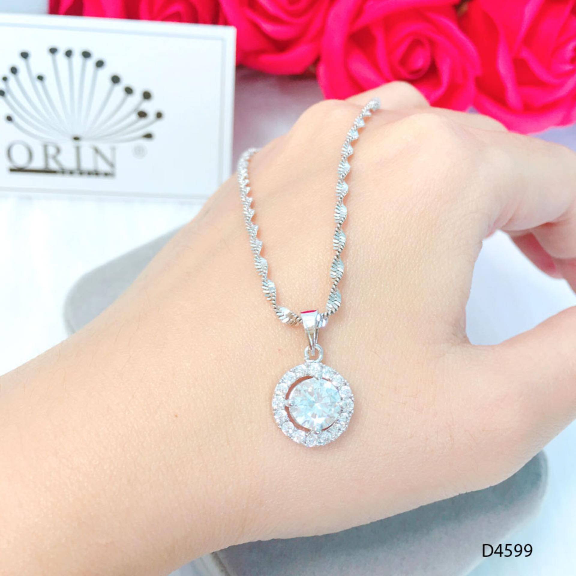 Dây chuyền bạc, dây xoắn mặt đá tròn thanh lịch thiết kế cao cấp Orin D4599 - Long Tien