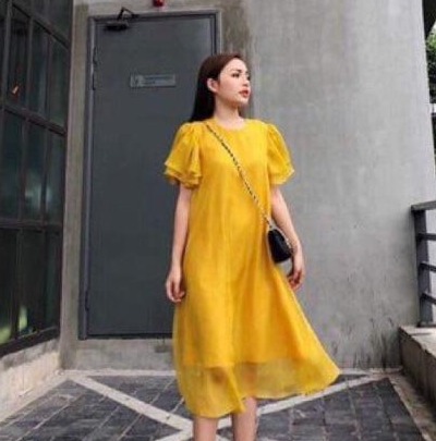 Váy đầm bầu hoa nhí-váy bầu đẹp thiết kế tay bèo nhún cho mẹ bầu