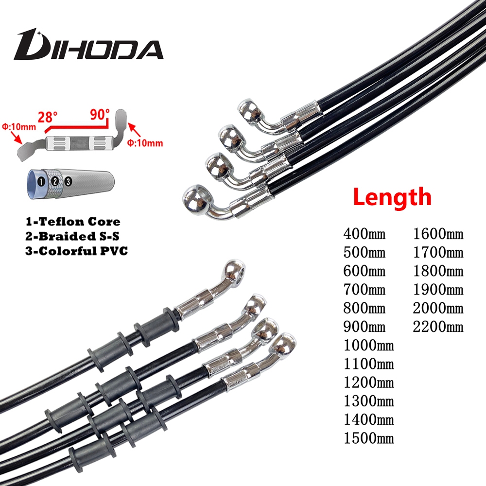 Đen 400mm - 2200mm 28°- 90° Ống phanh thủy lực xe máy Ống ống cáp bện dầu