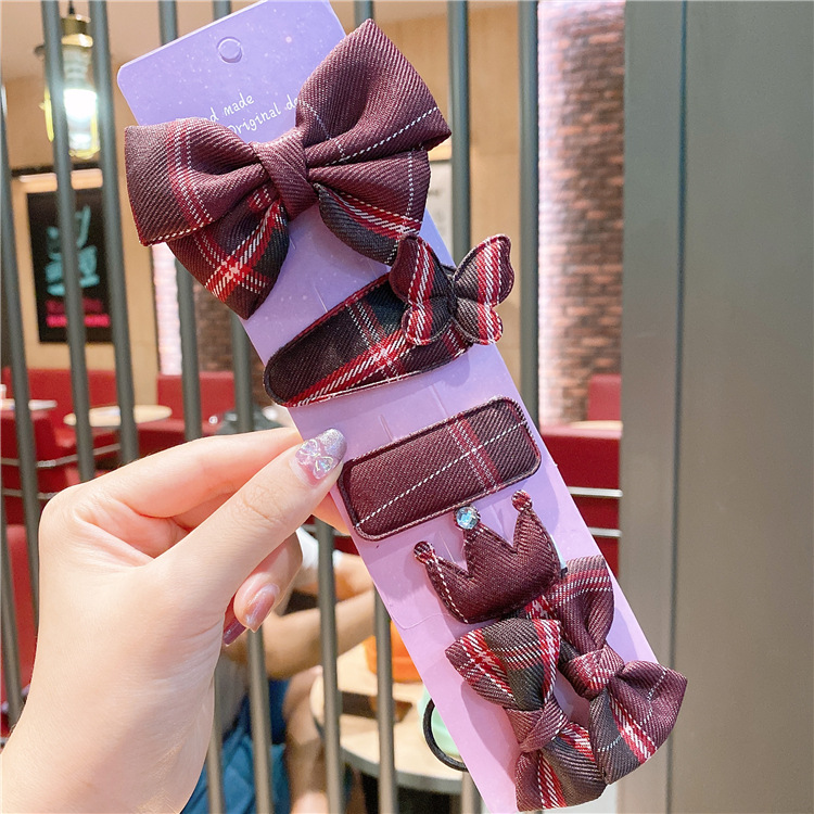 [HCM]Set 6 chi tiết kẹp tóc nơ +cột tóc vải sọc cao cấp cho bé gái tiểu thư