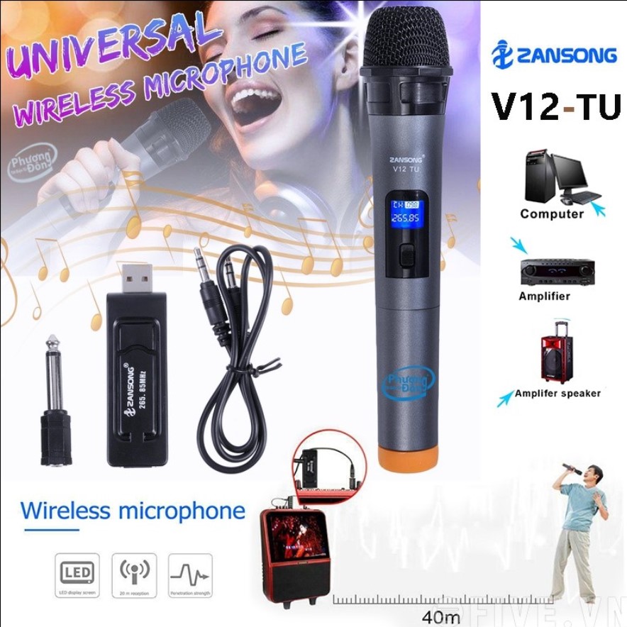 Micro không dây | micro karaoke gia đình,mic đa đăng ko dây,micro zansong v12 ko dây zansong v12 dành cho loa bluetooth có cổng micro 6.5, loa kéo mini, dàn karaoke ampli tại nhà