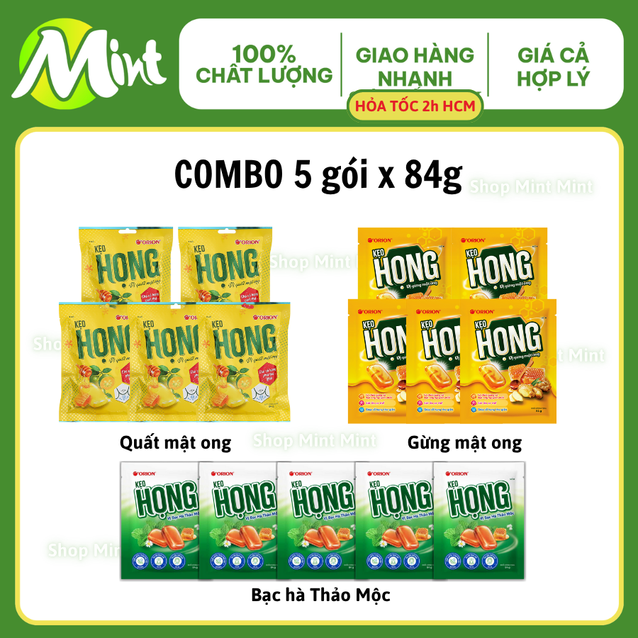  Kẹo HỌNG Orion vị Quất mật ong  Gừng mật ong  Bạc Hà Thảo Mộc_Gói 84g. Shop Mint Mint. 
