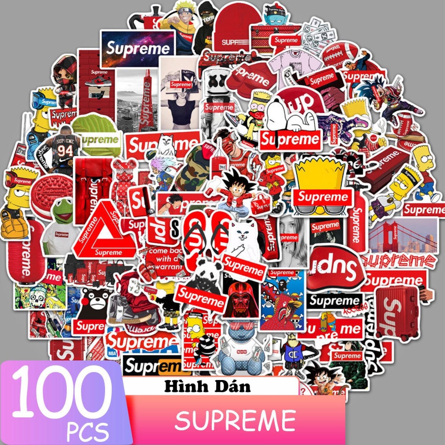 Bộ 100 hình dán Supreme cỡ vừa