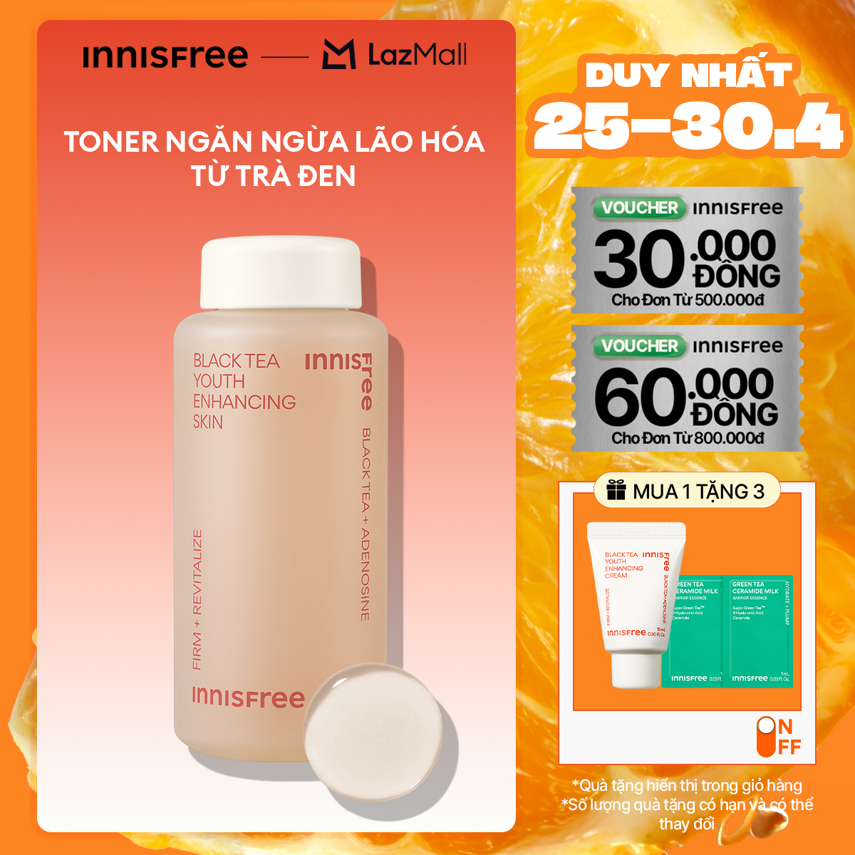 Nước cân bằng ngăn ngừa lão hóa từ trà đen INNISFREE Black Tea Youth Enhancing Skin 170mL