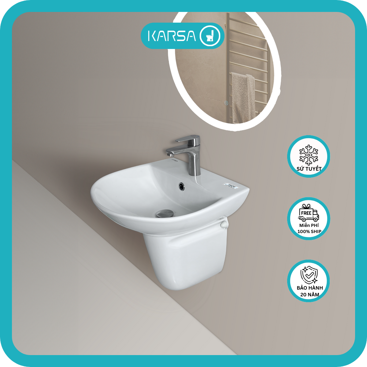Chậu Lavabo Treo Trường KARSA L-288 + Chân Treo C-288