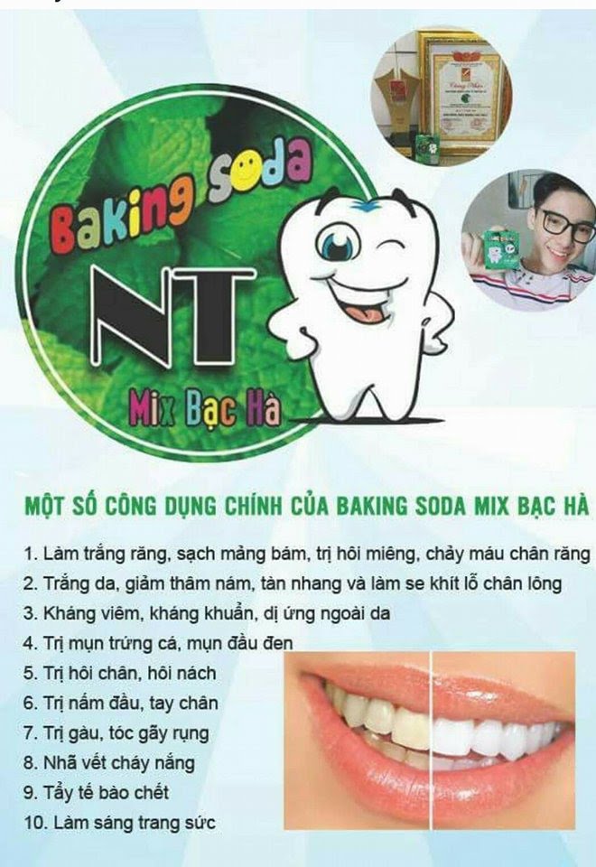 Bột làm trắng răng baking soda mix bạc hà