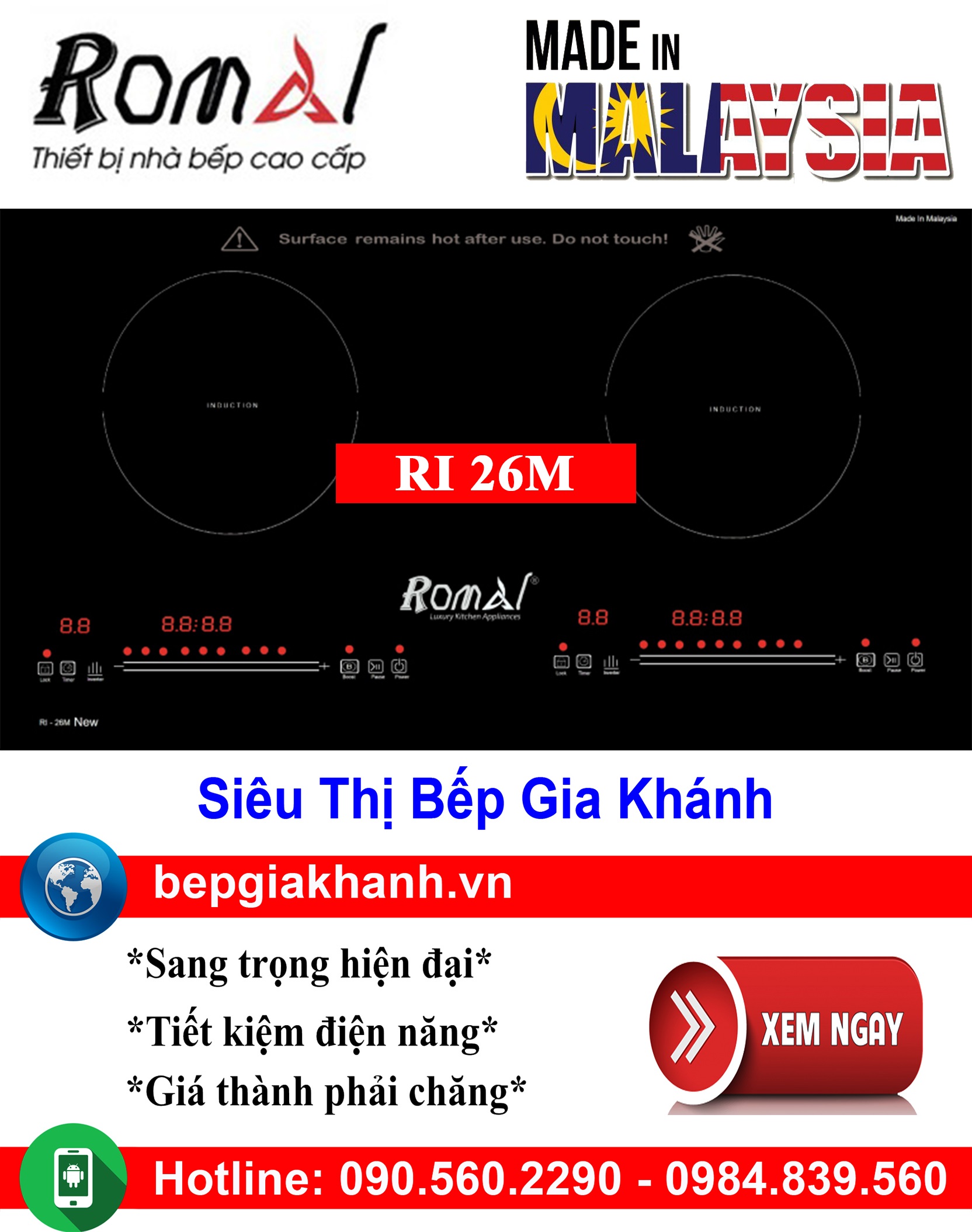 [HCM]Bếp từ đôi Romal RI 26M nhập khẩu Malaysia, bếp từ, bếp điện từ, bếp từ đôi, bếp điện từ đôi, bếp từ giá rẻ, bếp điện từ giá rẻ, bếp từ đơn, bep tu don, bep tu