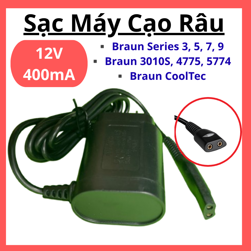 Sạc Máy Cạo Râu Braun 12V 400mA Cho Series 3 5 7 9 S3 S5 S7 S8 S9 CoolTec