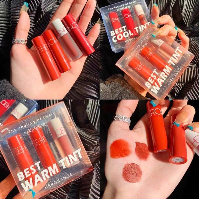 Set 3 Thỏi Son Kem Lì HERORANGE BEST TINT COOL & WARM