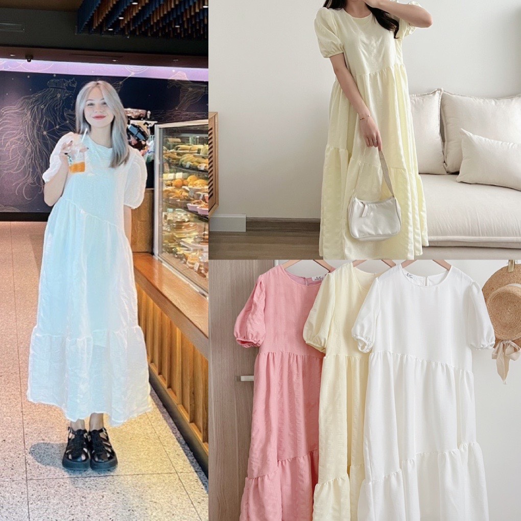 Đầm váy đũi xốp nhăn dáng dài babydoll form suông tầng 2 lớp