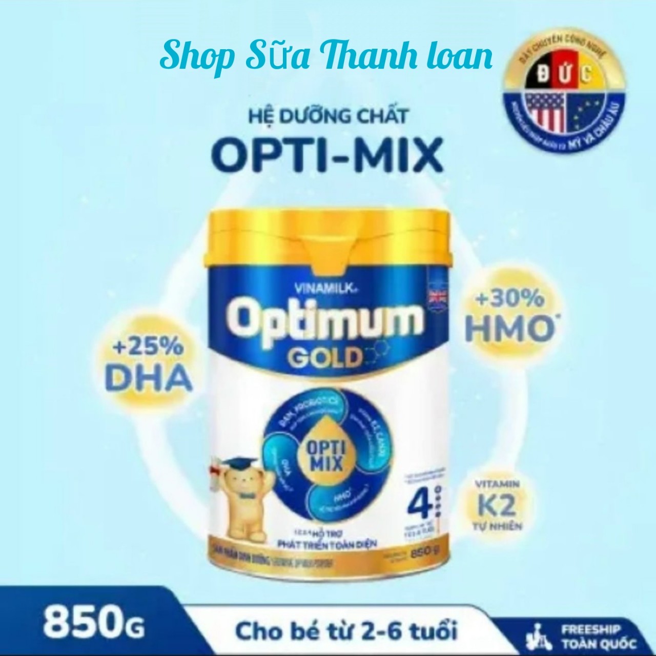 HSD T5-2025 MẪU MỚI OPTI MIX SỮA BỘT OPTIMUM MIX GOLD 4 850G CHO TRẺ TỪ 2-