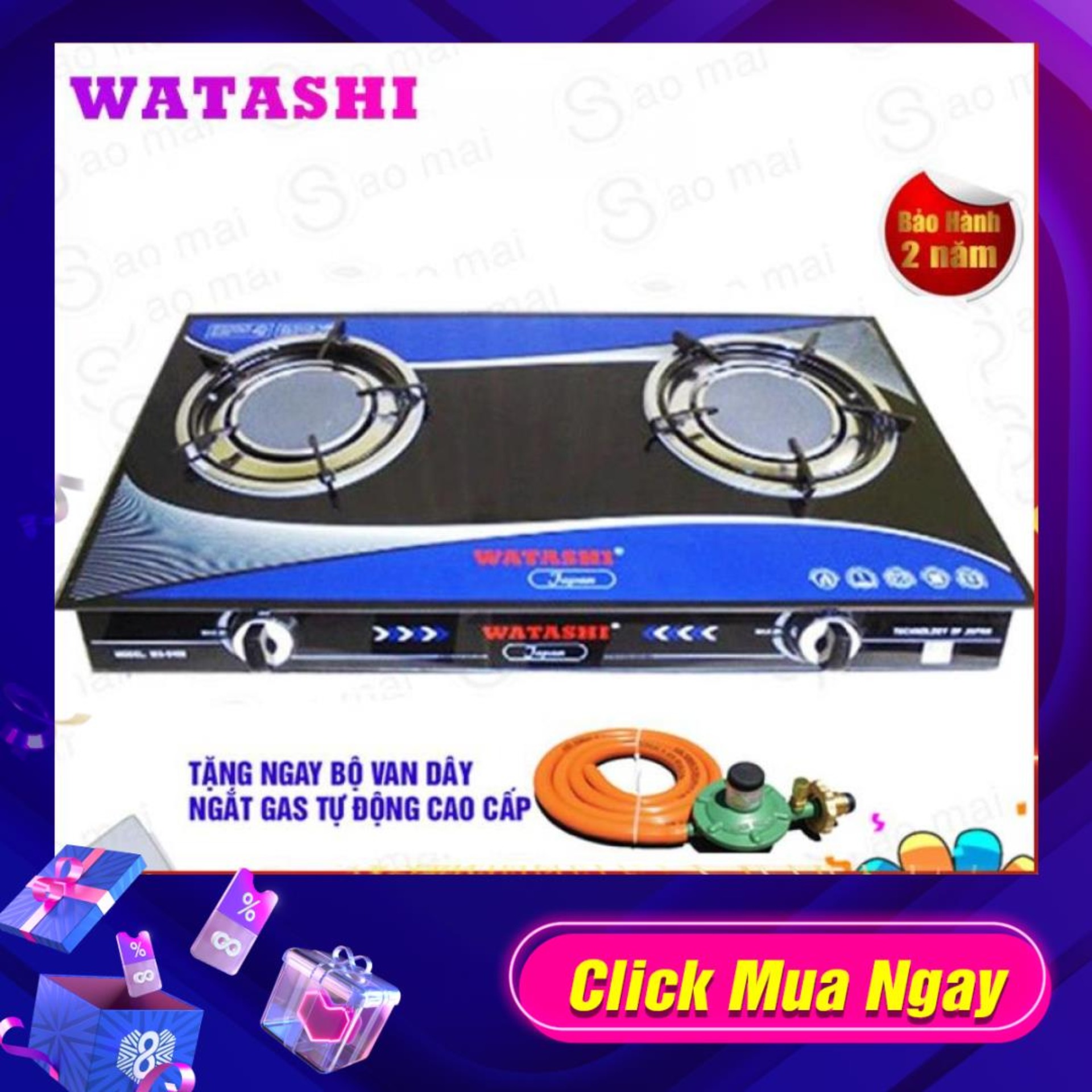 Bếp Gas Đôi WATASHI bếp ga Hồng Ngoại 120 Tiết Kiệm Gas 35% 0466 Tặng Bộ Van Dây
