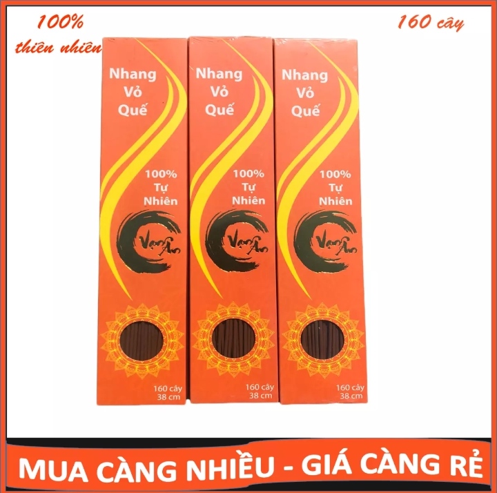 Nhang Quế Quảng Ngãi Nhang Sạch Không Hóa Chất Không Cuộn Tàn Hộp 160 Nén 25cm