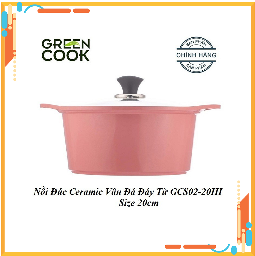 Nồi nhôm đúc vân đá ceramic chống dính đáy từ greencook gcs02-20ih size 20cm