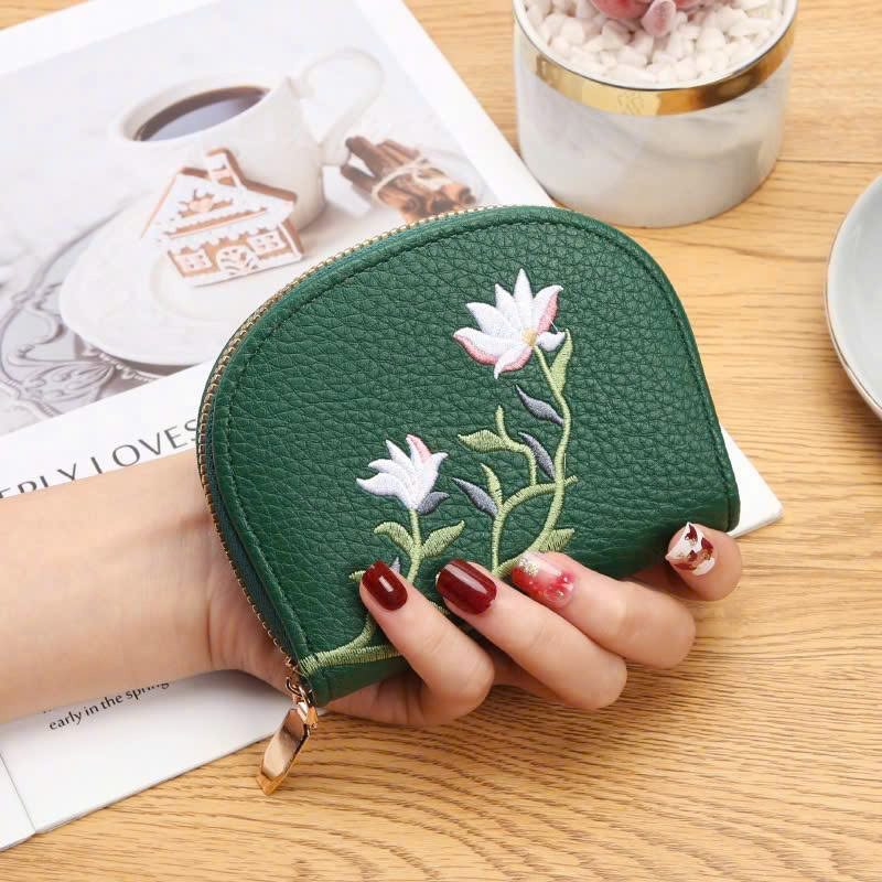 Ví nữ ngắn kiểu dáng cong mới lạ thêu hoạ tiết cành hoa siêu xinh với rất nhiều ngăn tiện lợi chất da bền đẹp NEW-100