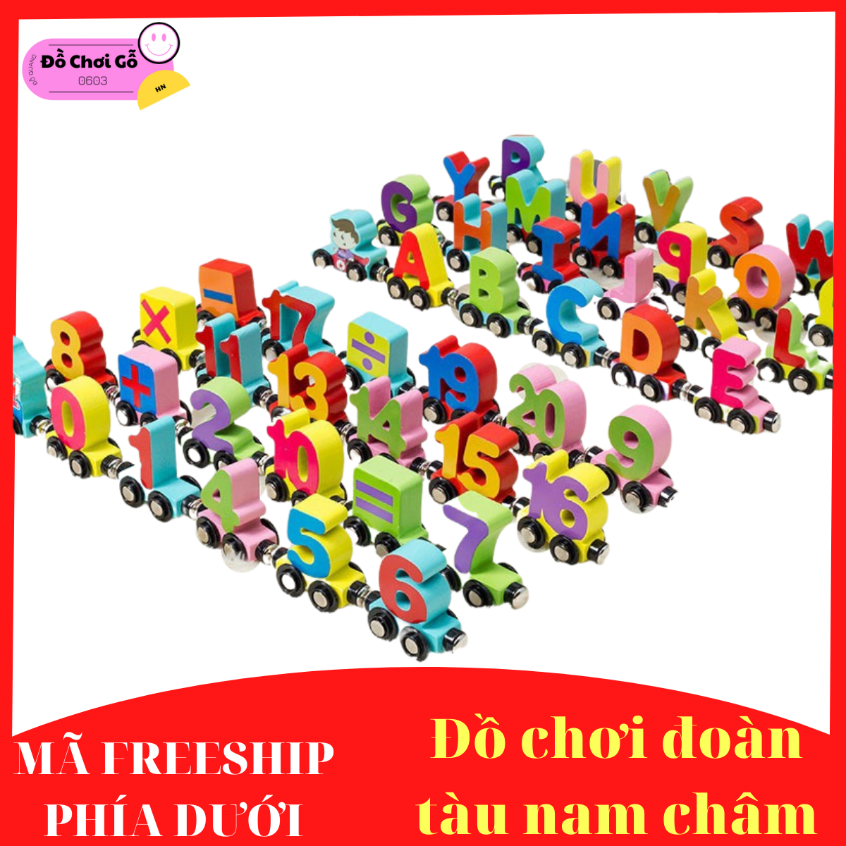 Đồ chơi đoàn tàu chữ cái nam châm/đoàn tàu chữ số nam châm bằng gỗ - Đồ chơi thông minh cho bé