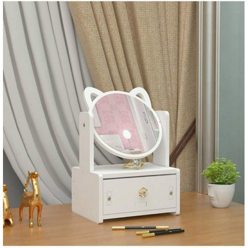 Kệ Đựng  Mỹ Phẩm Đồ Trang Điểm Để Bàn Mini Kèm Gương Tai Mèo