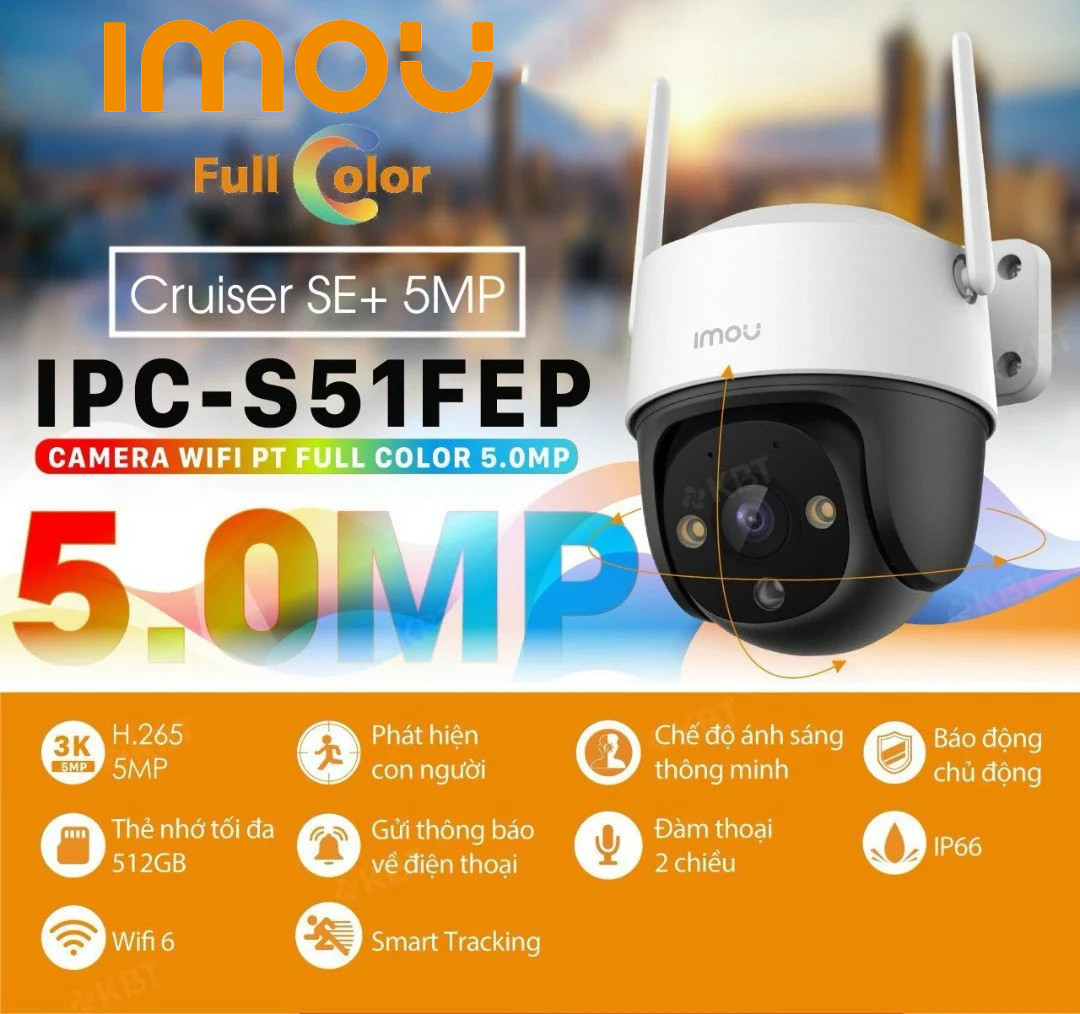  Camera IP Wifi Ngoài Trời PTZ Imou IPC-S51FEP 5MP Full Color 
