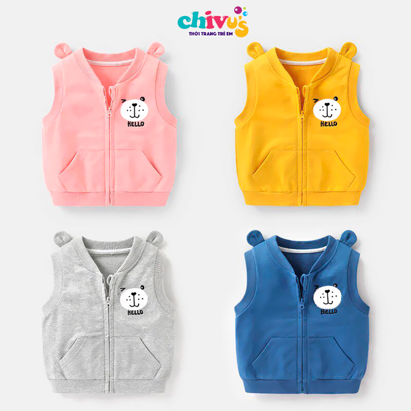 Áo gile cho bé trai bé gái CHIVU'sKID áo khoác gile cho bé chất nỉ da cá họa tiết tai gấu dễ thương