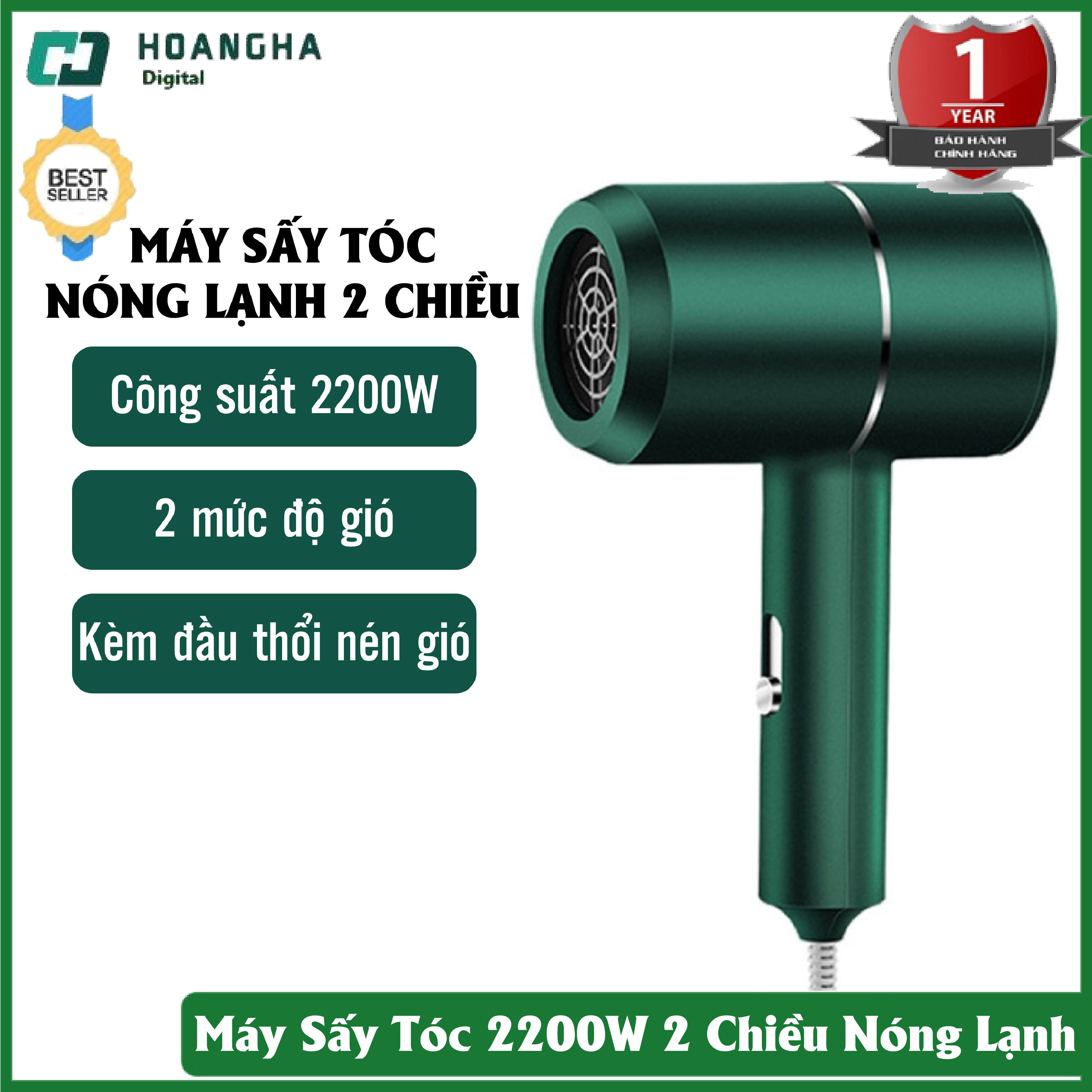 Máy Sấy Tóc Tạo Kiểu Công Suất Lớn 2200W 2 Chiều Nóng Lạnh Hai màu Xanh/Trắng, Hàng Nội Địa Trung [BH 1 Đổi 1 7 ngày]