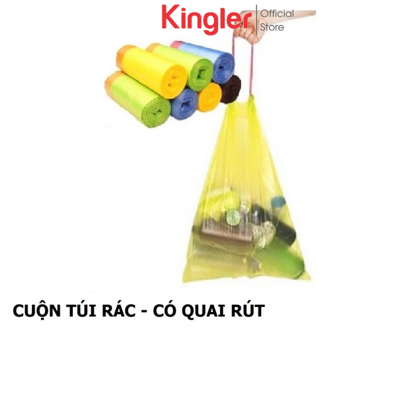 Cuộn túi đựng rác có quai, cuộn túi nilon đựng rác, túi có quai rút, tiện dụng, sạch sẽ, sản phẩm tiện ích cho gia đình. kingler 5620