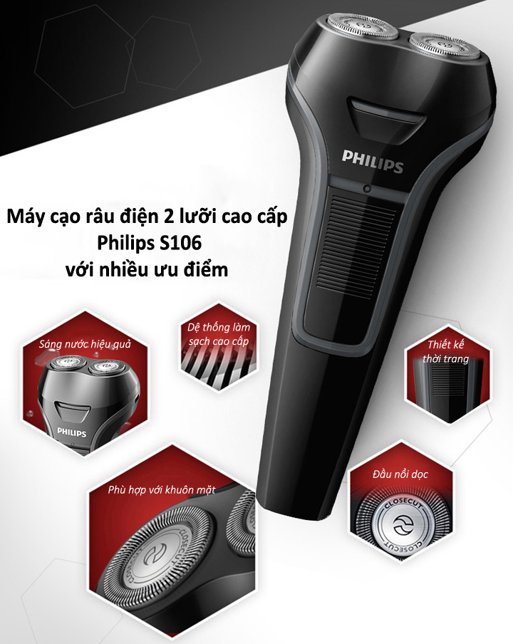 Máy cạo râu Philips S106- Máy cạo râu cao cấp- Dao cao rau-Máy cạo râu chính hãng- Tông đơ cắt tóc-may cao rau- may cao rau 2 luoi