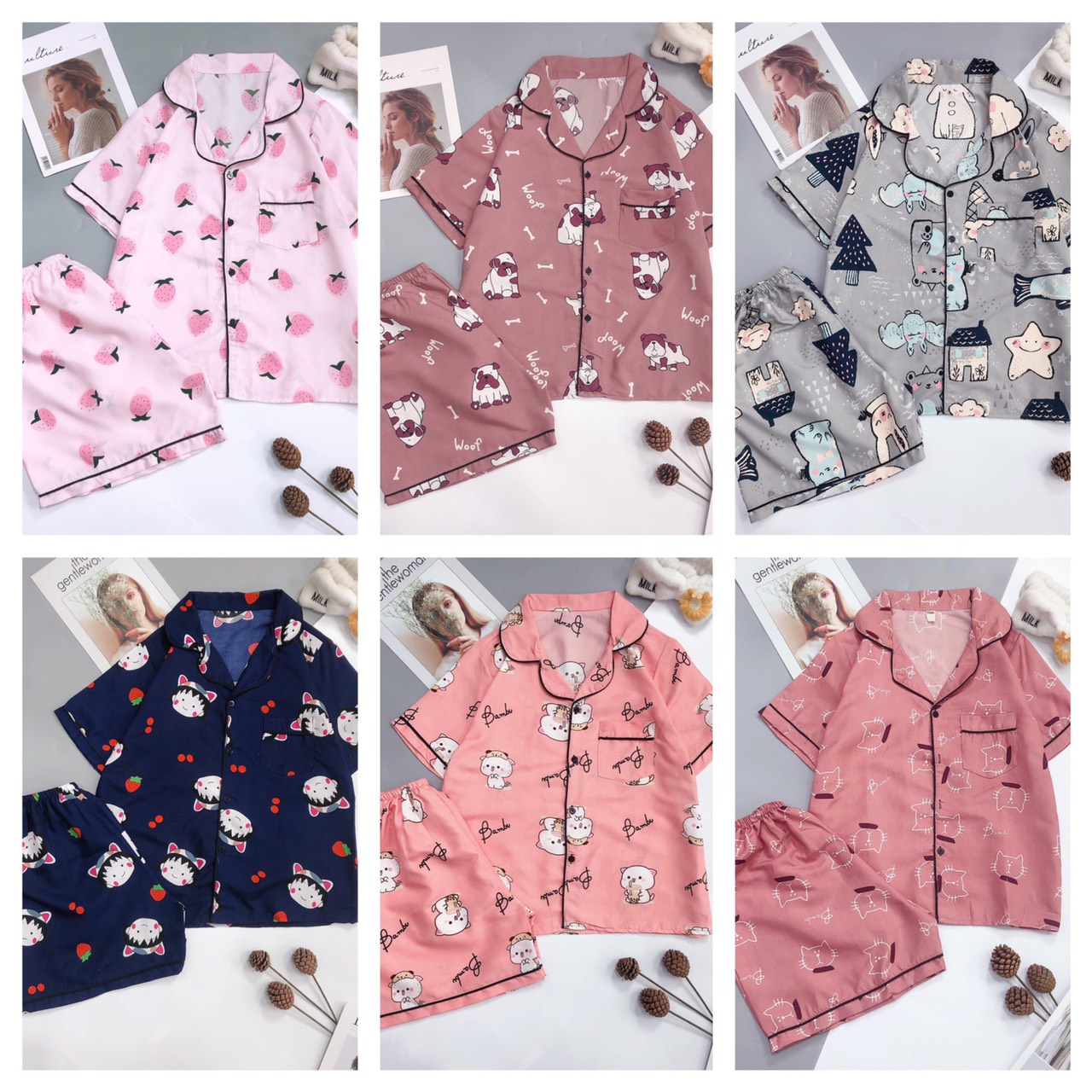 Mẫu mới - Bộ ngủ quần cộc áo cộc pijama kate thái cực hot hit bộ pyjama bộ pizama