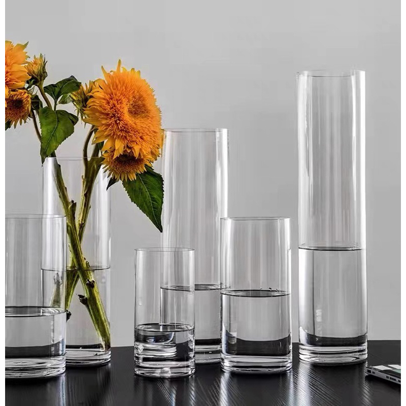 Lọ hoa thuỷ tinh cao cấp hình trụ tròn nhiều kích thước 10 x25/30/40 cm