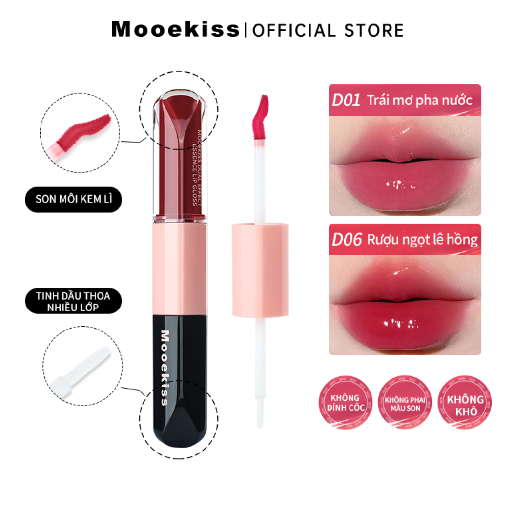 Mooekiss son môi 2 đầu, giữ ẩm 12h, trang điểm không dính cốc, làm mờ rãnh môi, một sản phẩm nhiều công dụng 3ml+3ml
