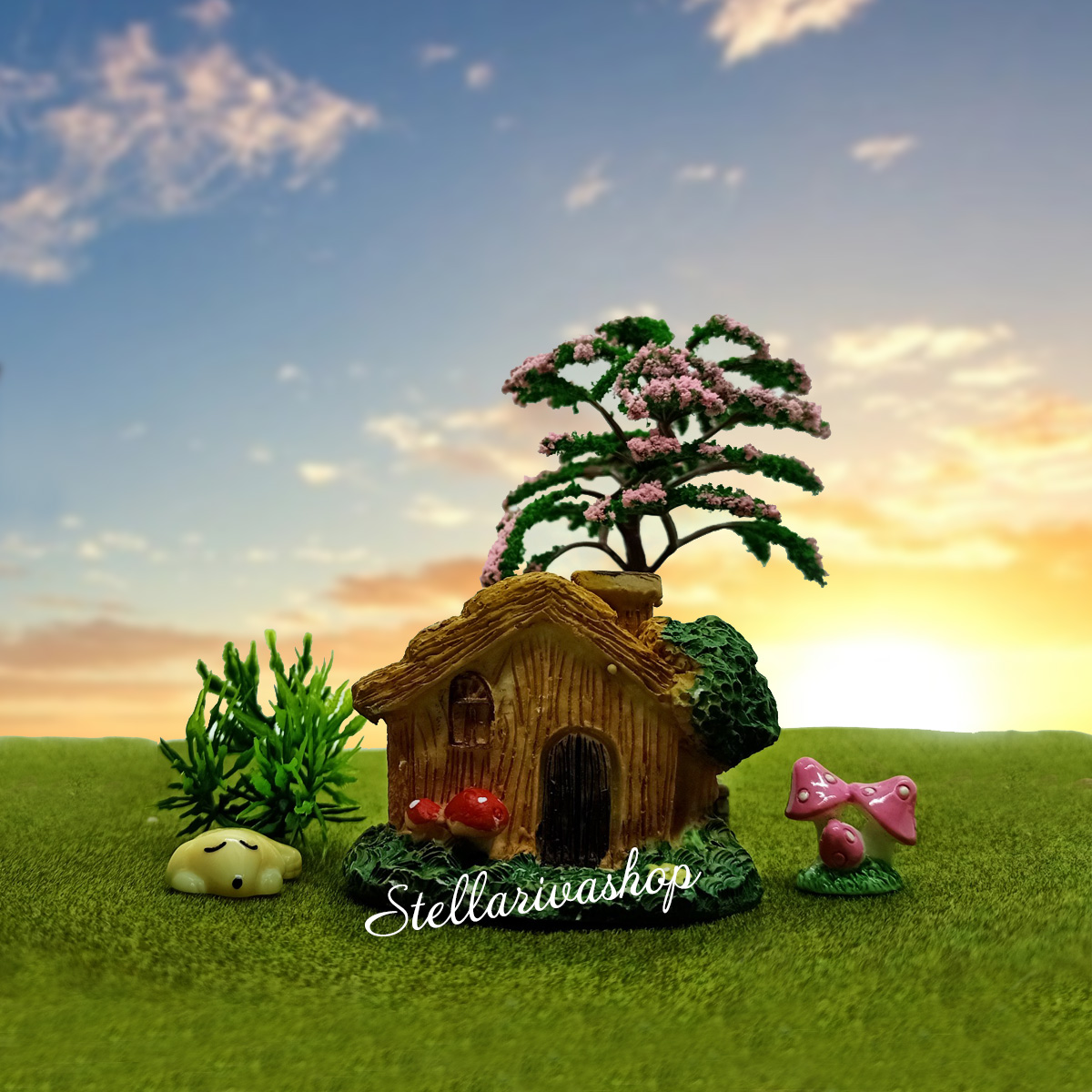 Tiểu cảnh terrarium ngôi nhà gỗ trang trí tiểu cảnh nông thôn, tiểu cảnh bán cạn