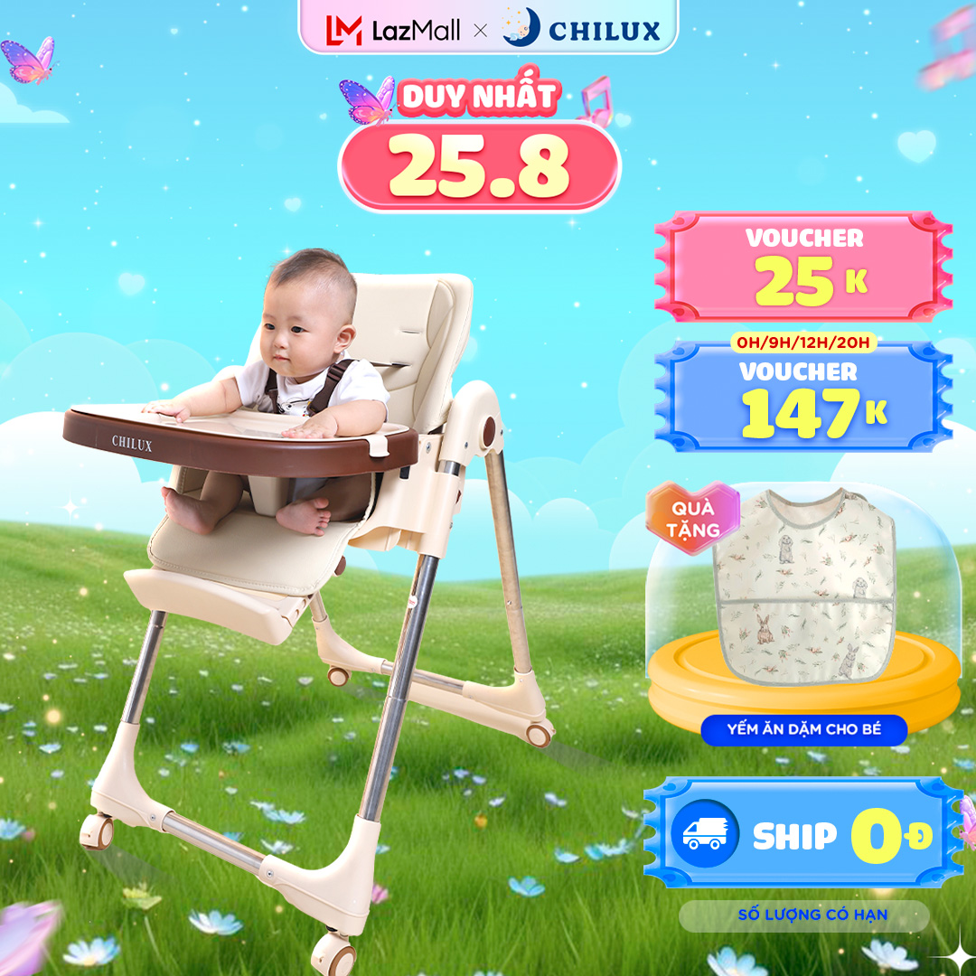 Ghế ăn dặm đa năng cho bé Chilux Grow S , đa nấc ngã, nâng hạ độ cao dễ dàng, bảo hành 2 năm