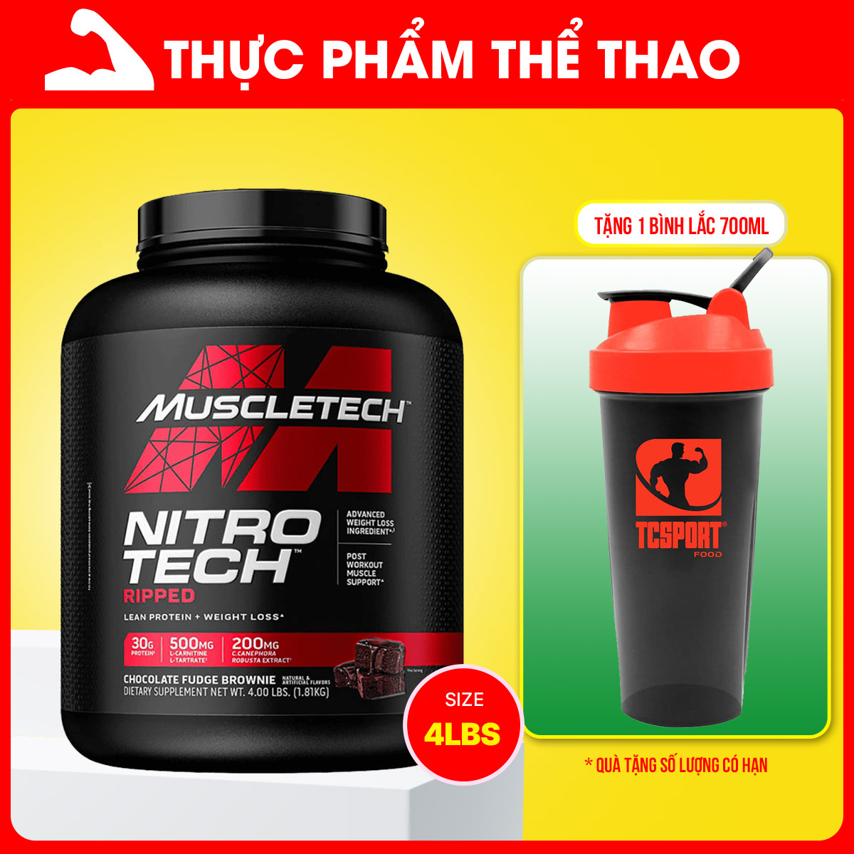 Sữa Tăng Cơ Hỗ Trợ Giảm Mỡ Nitro Tech Ripped 4lbs (1.8kg) - Hàng Chính Hãng Muscletech USA - KÈM QUÀ TẶNG