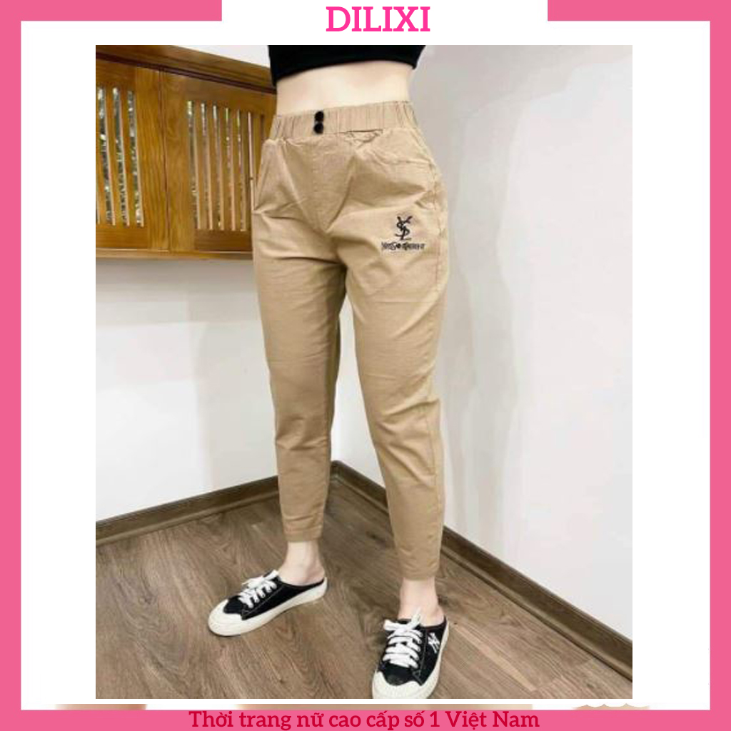 Quần baggy nữ vải đũi thô đẹp cạp cao 2 khuy thêu chữ DILIXI mặc đi học đi chơi Q050 - Hàng VNXK loại 1