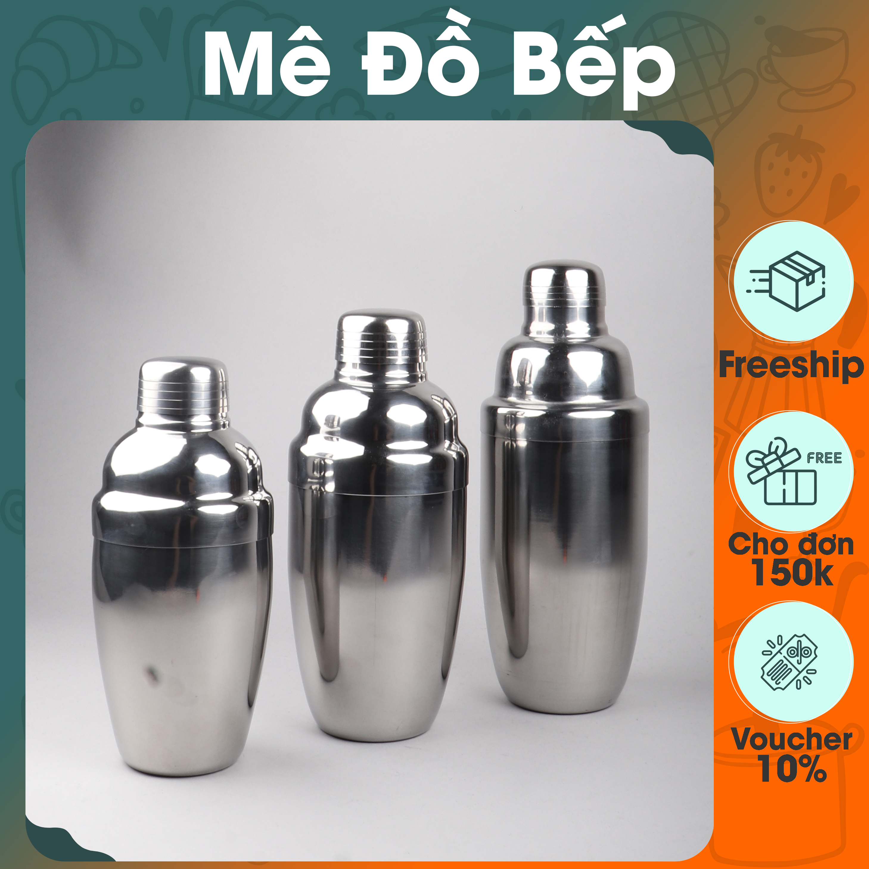Bình lắc inox Bam House pha chế trà sữa và cocktail nhiều loại dung tích cao cấp BLI01 - Gia dụng bếp