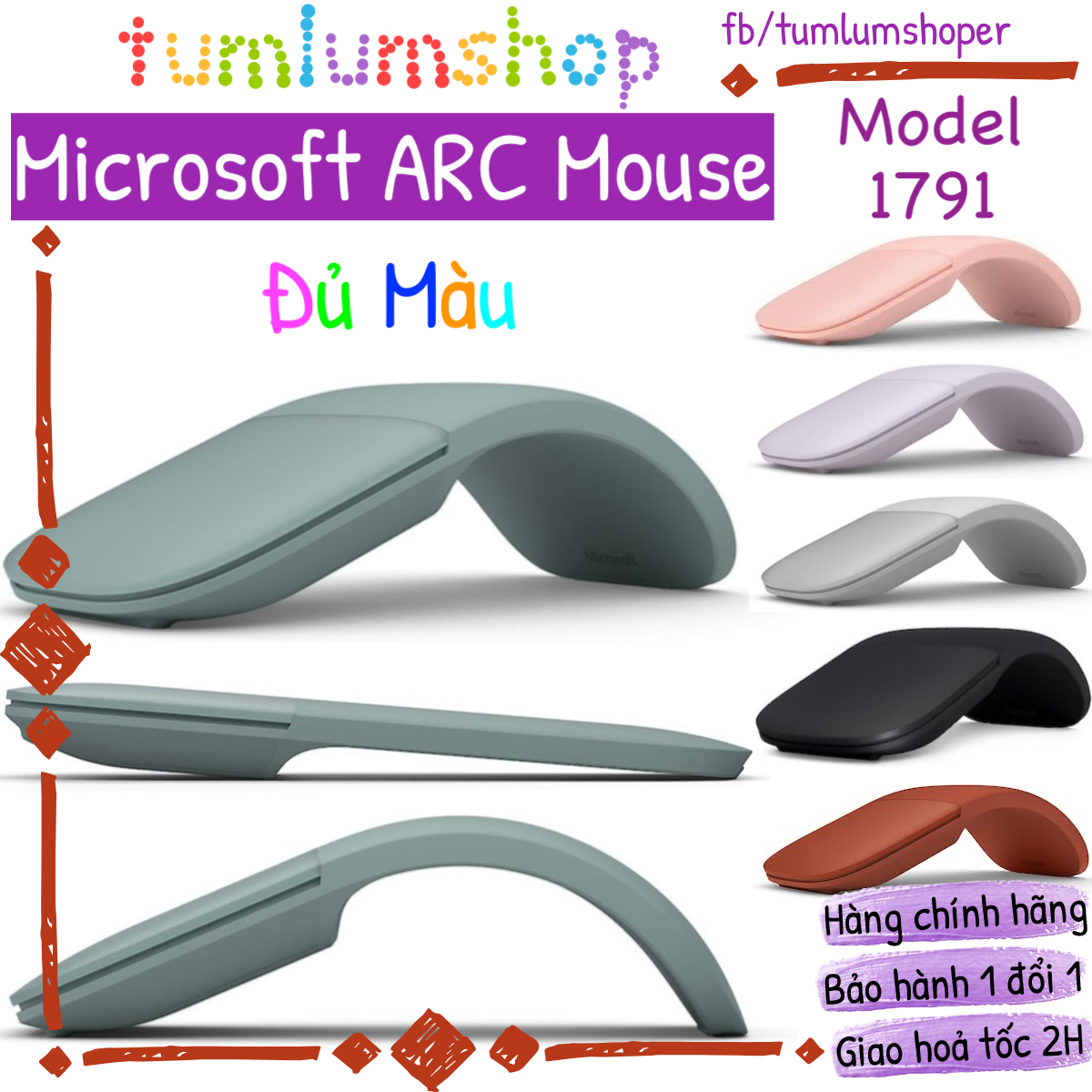 Chuột bluetooth không dây Microsoft ARC Mouse - hàng chính hãng BH 12T