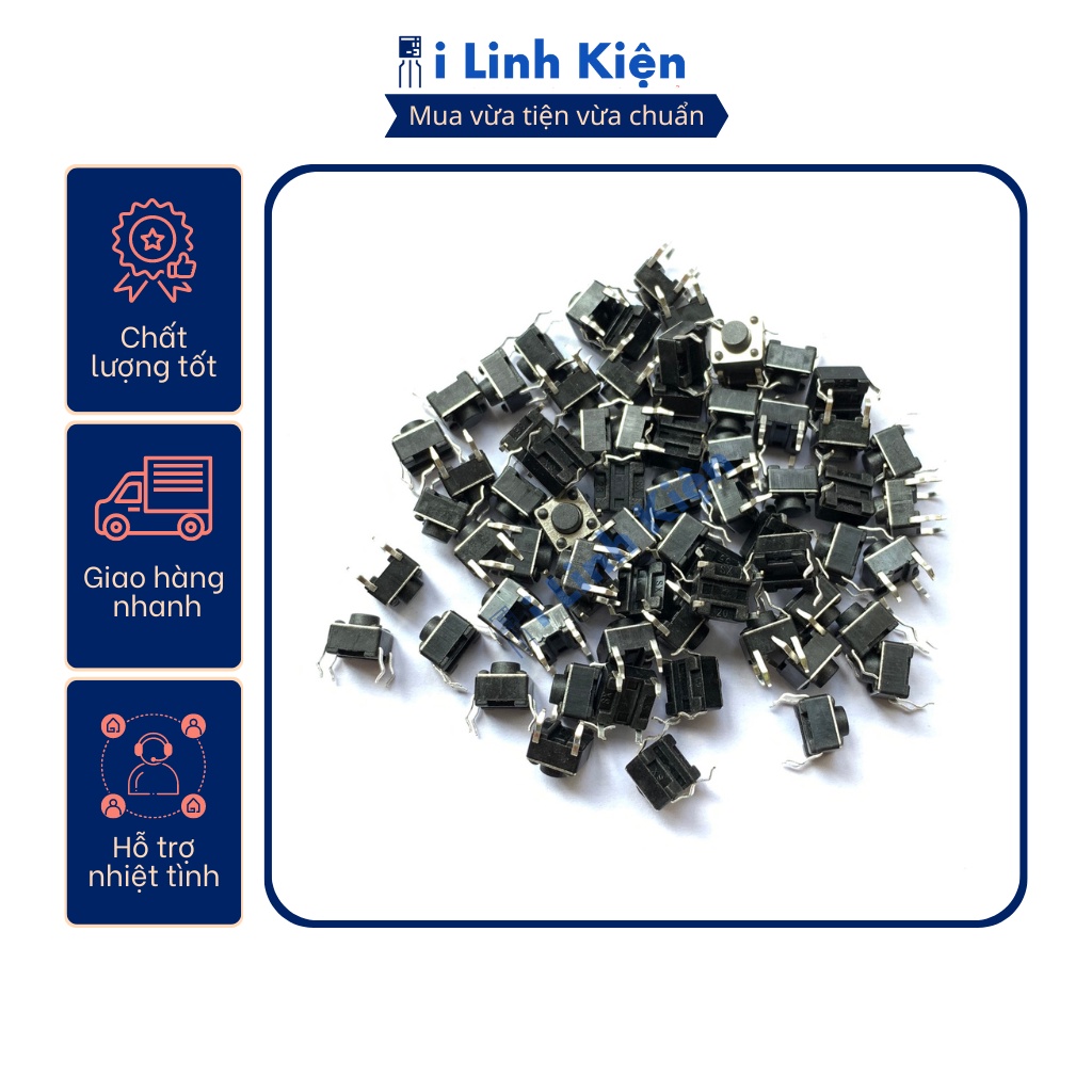 Nút nhấn 4 chân bếp từ 6x6x5 combo 100 con chất lượng tốt.