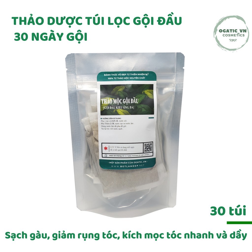 Túi 30 gói lá thơm gội đầu obaxua.