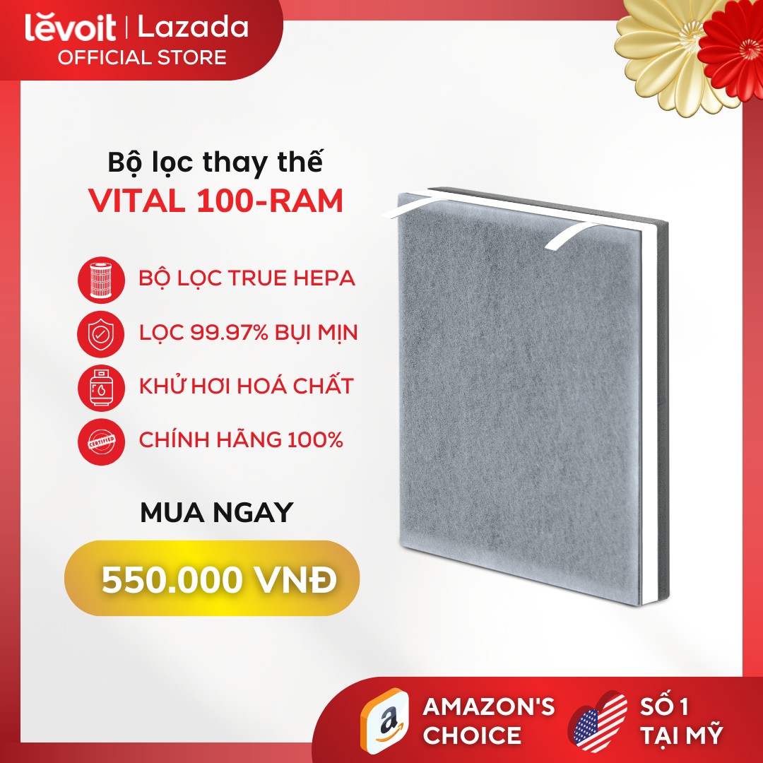 Màng lọc HEPA máy Levoit Vital 100-RAM phù hợp phòng 28m2 - Lọc 3 giai đoạn, khử mùi, diệt khuẩn, lọc sạch bụi mịn đến 99.97% - Hàng chính hãng Mỹ