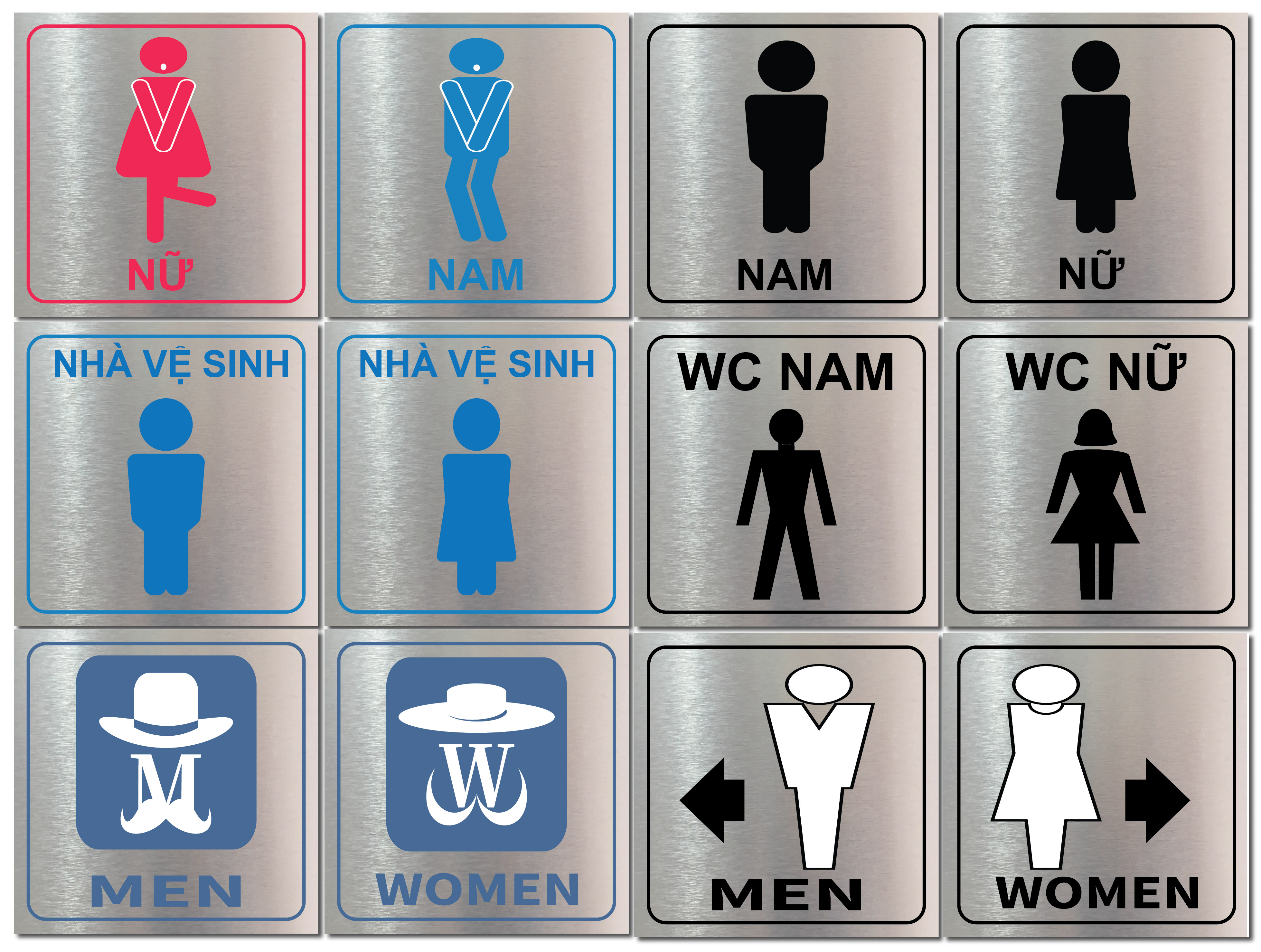 Bảng toilet nam nữ, chỉ dẫn nhà vệ sinh cao cấp, bảng WC, bản hướng dẫn nhà vệ sinh