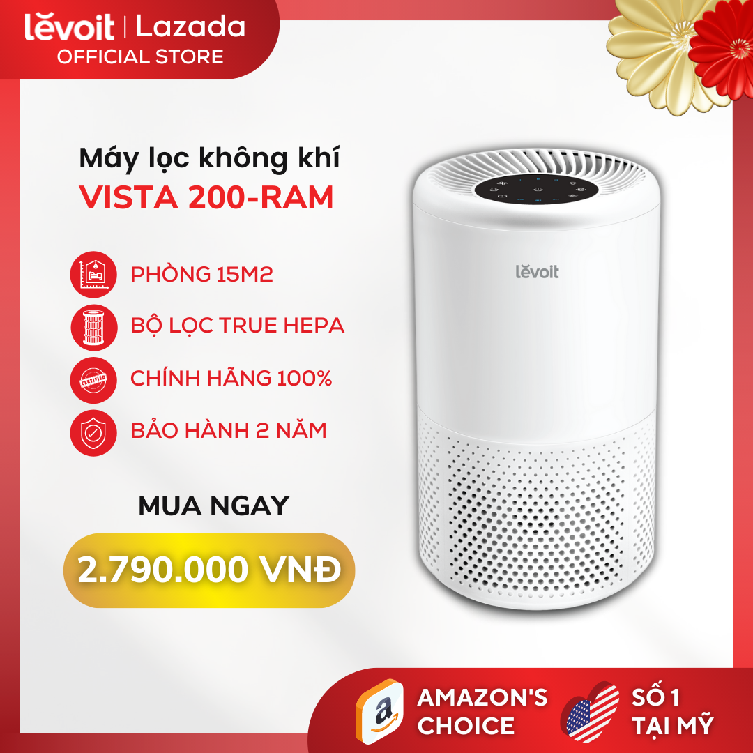 Máy lọc không khí Levoit Vista 200-RAM phù hợp phòng 15m2 - Bộ lọc HEPA 360 độ, khử mùi, diệt khuẩn, lọc sạch bụi mịn đến 99.97% - Chính hãng số 1 tại Mỹ - Bảo hành 12 tháng
