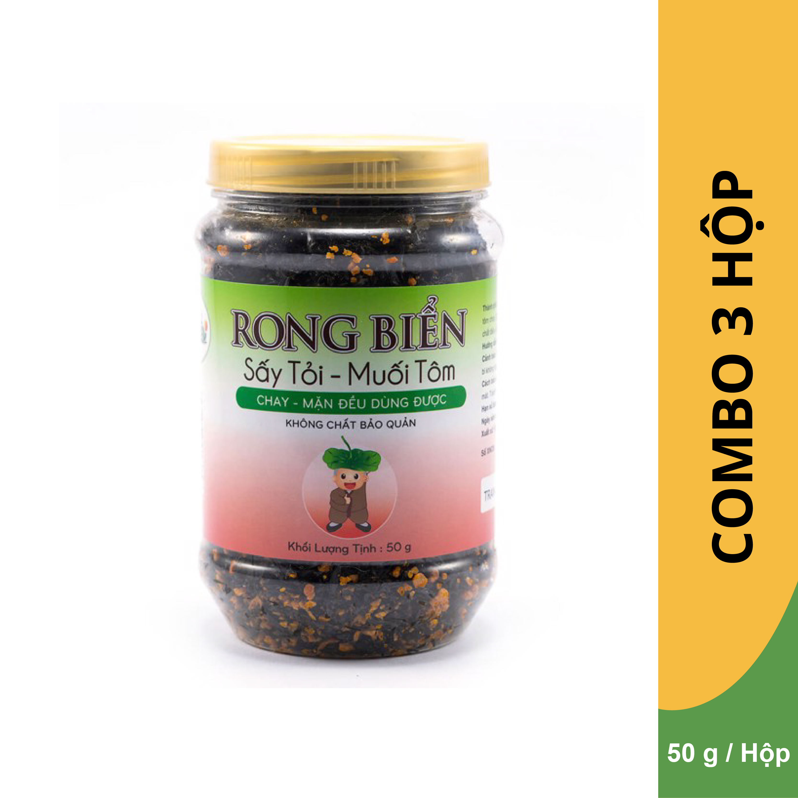 Combo 3 Hộp Rong Biển Sấy Tỏi Muối Tôm Chú Tiểu (50g/Hộp)
