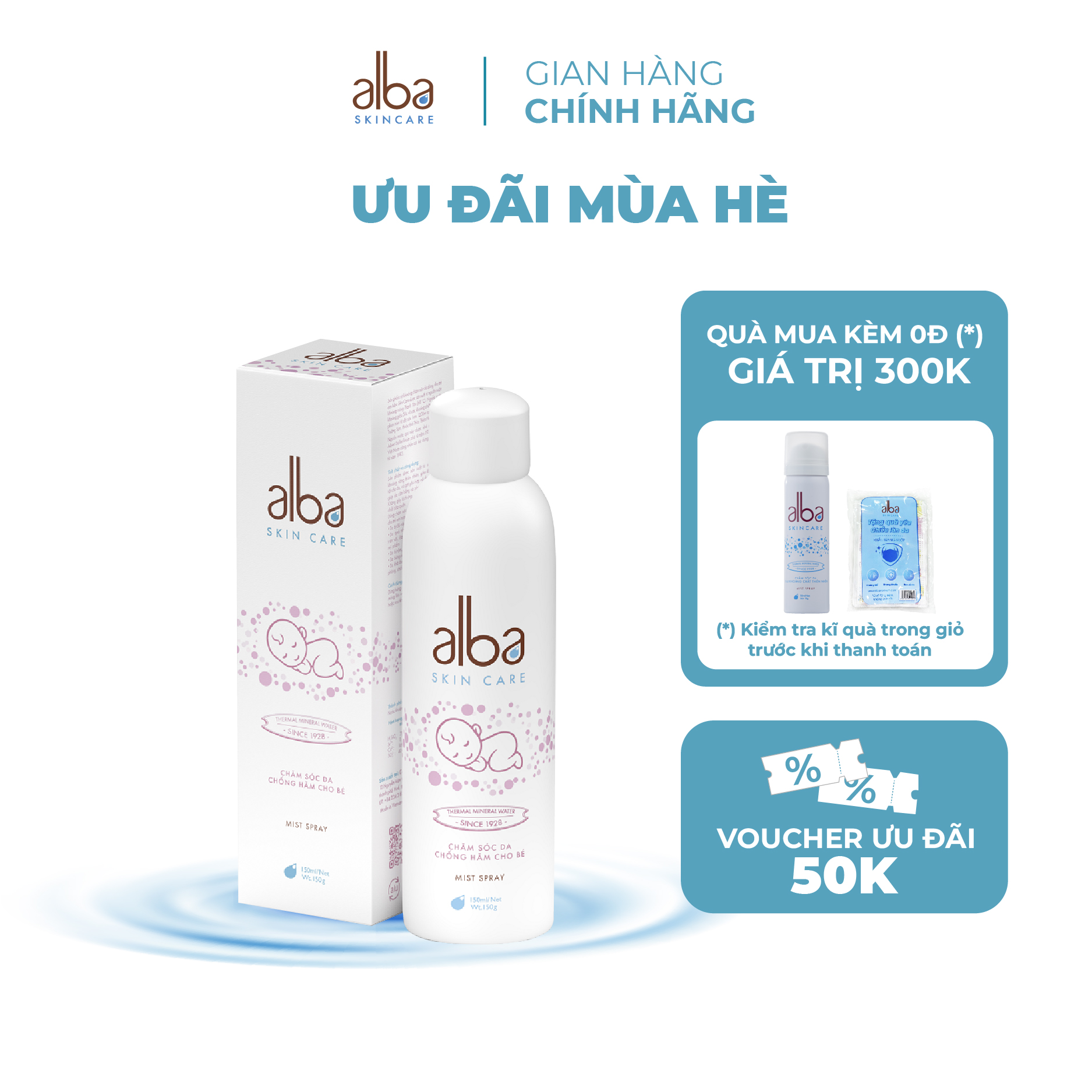 Xịt Khoáng BABY ALBA SKINCARE Chống Hăm Khô Rôm Sẩy An Toàn Và Không Gây Kích Ứng Cho Da Bé (150ml)