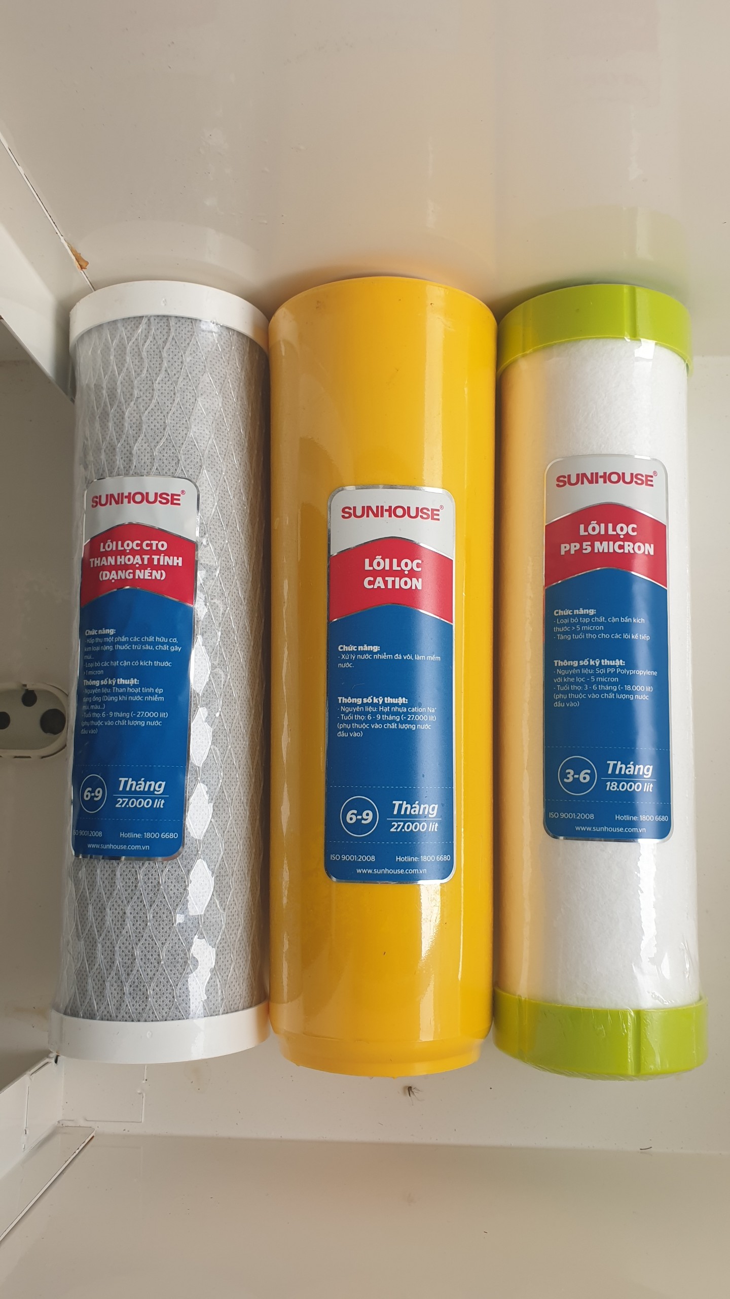 Bộ Lõi Lọc 1.2.3 Sunhouse, karofi dùng cho nguồn nước nhiễm đá vôi