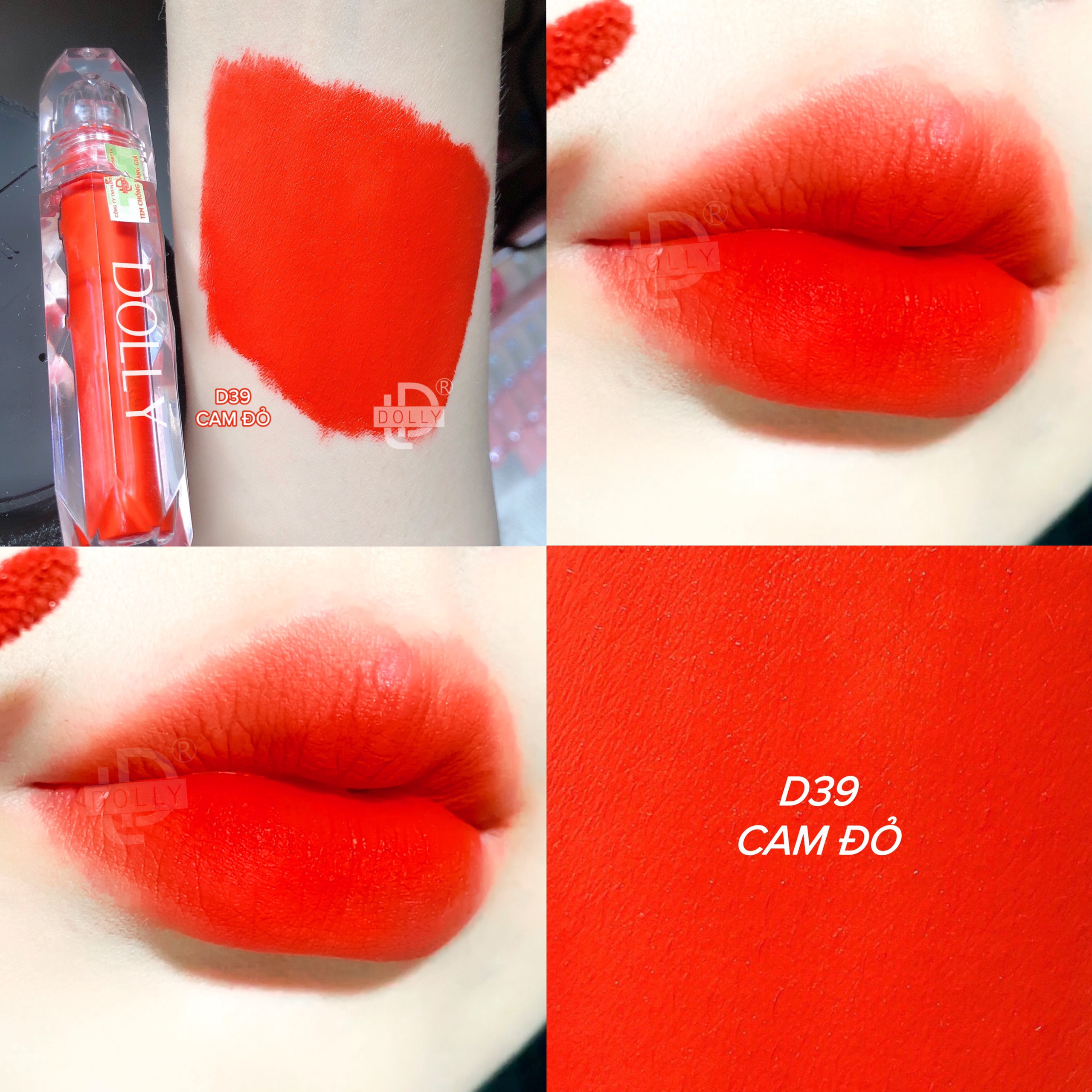 [ D39 Cam Đỏ ] - Son Kem Lì DOLLY DIAMOND Không Chì Cam Đỏ