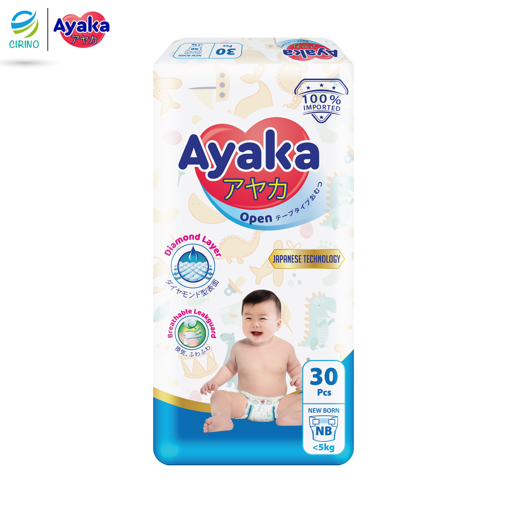 Tã dán sơ sinh AYAKA Công Nghệ Nhật Bản Size NB30 30 miếng/gói dành cho bé <5kg - Thương Hiệu AYAKA - TT CIRINO