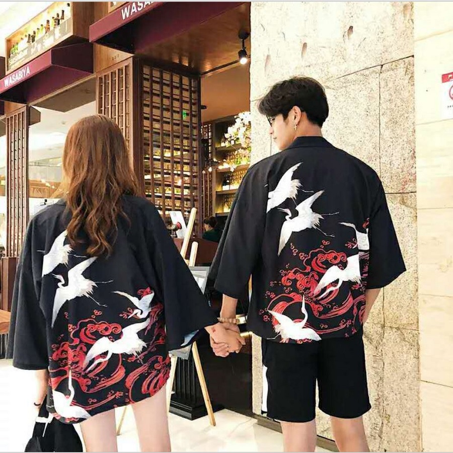Áo Haori Kimono phong cách Nhật Bản hoạ tiết hạc Cosplay cực chất SK22