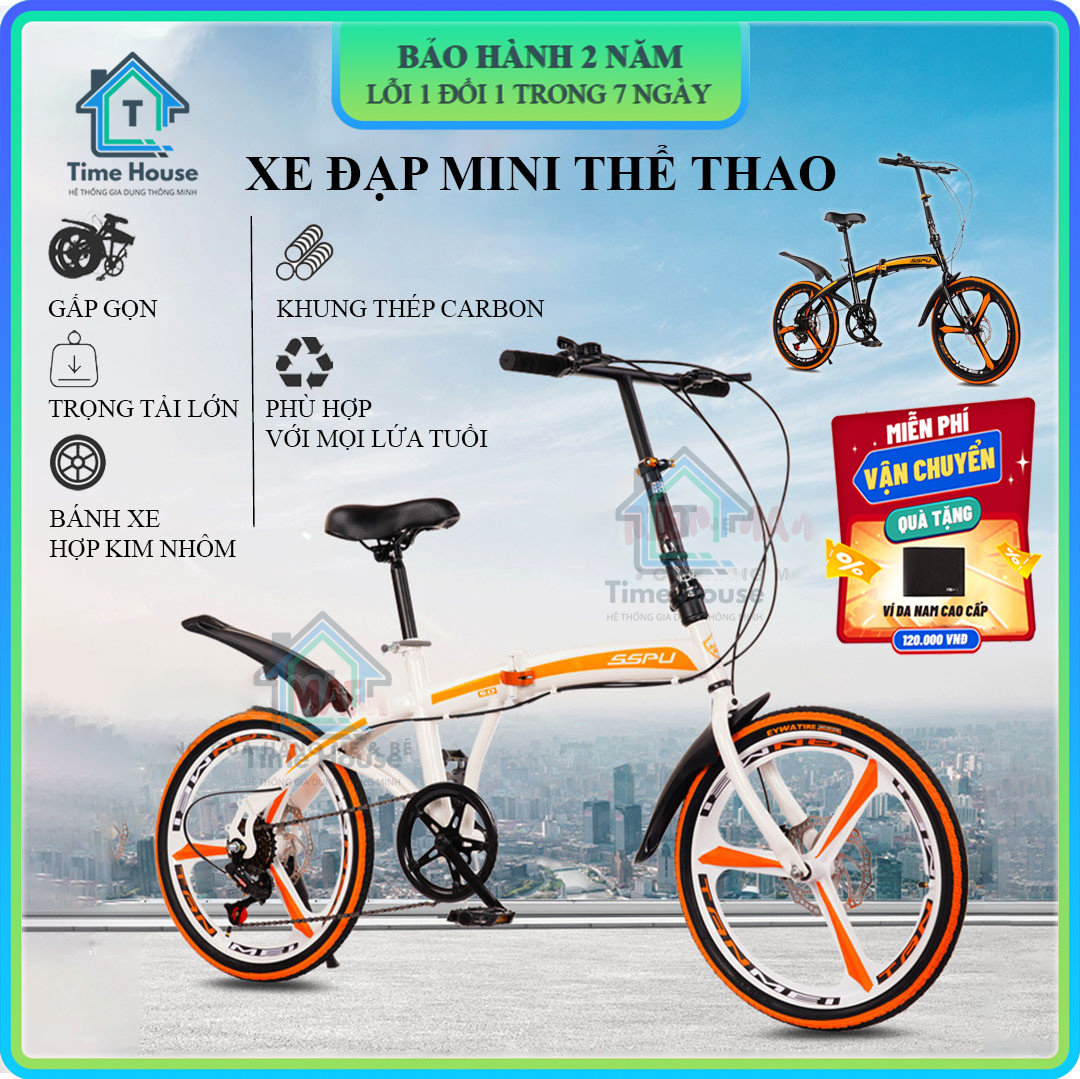 Xe đạp mini gấp gọn dáng thể thao thiết kế phanh đĩa kép bánh xe 20 inch tập thể thao đi học đi chơi hay đi du lịch dã ngoại Bảo hành 2 năm