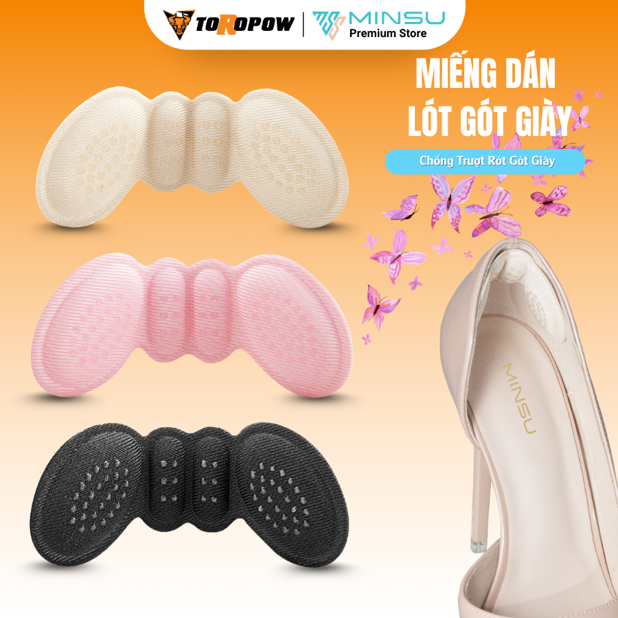 Miếng Dán Lót Gót Giày Cánh Bướm Có Gắn Hạt Silicone Giúp Tăng Độ Bám MINSU M5517 Lót Đệm Bảo Vệ Gót Chân Giúp Chống Trầy, Xước, Rơi Rớt Gót Giày, Giúp Giảm Size Giày, Chống Bị Rộng Chuyên Cho Giày Cao Gót, Thể Thao Sneaker Nam Nữ