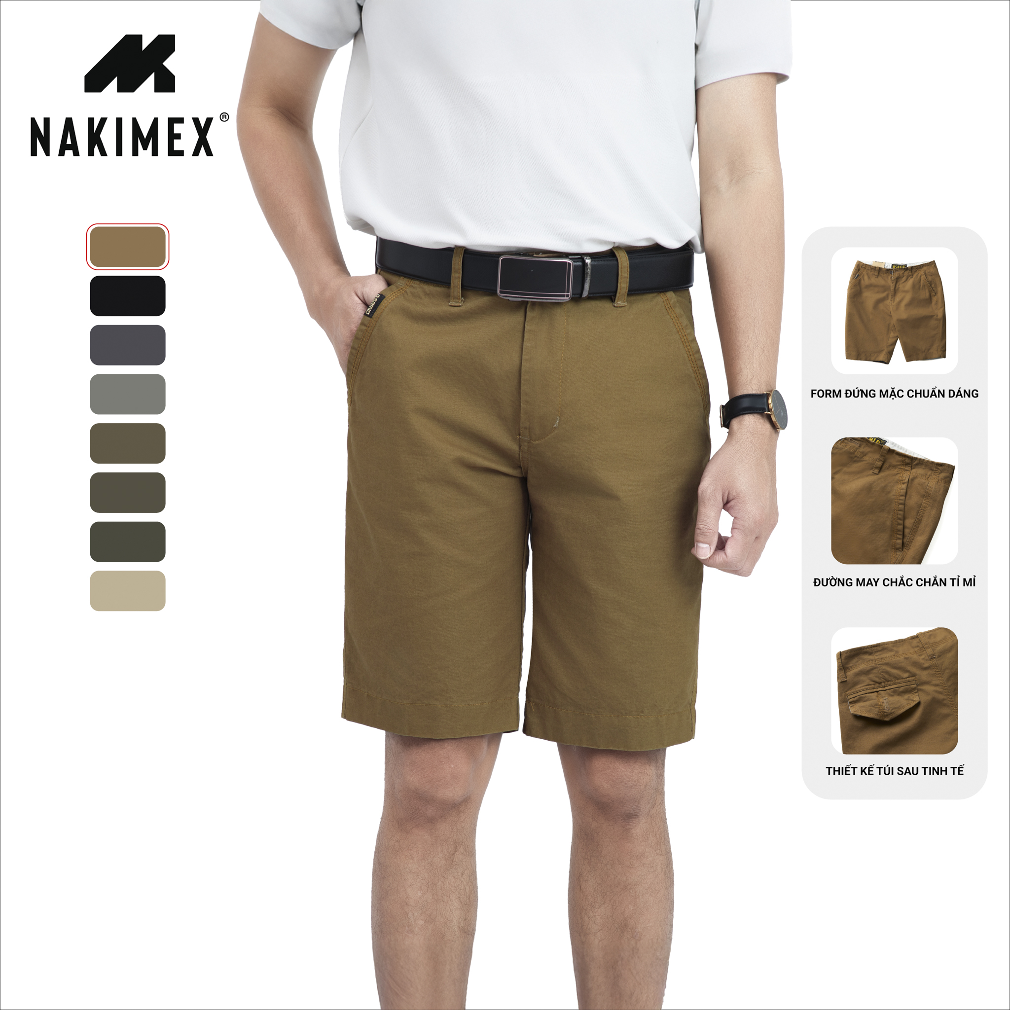  Quần Short Kaki Nam Trung Niên 100% Cotton Vải Dày Dặn Mềm Không Nhăn Không Xù Lông Mặc Thoải Mái 